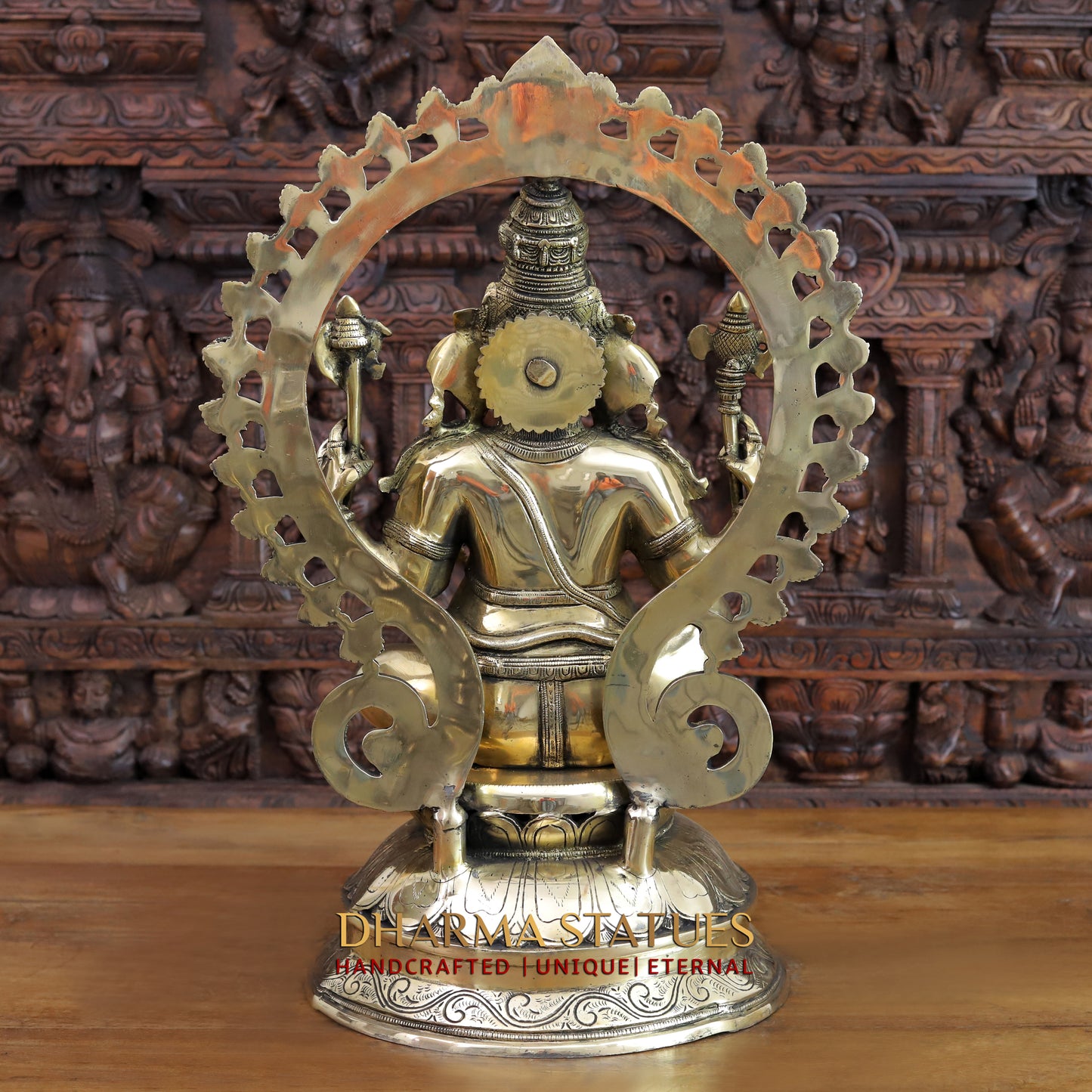 Brass Ganesh Statue, Seated on a Lotus, Fine Golden Finish 26.5"
