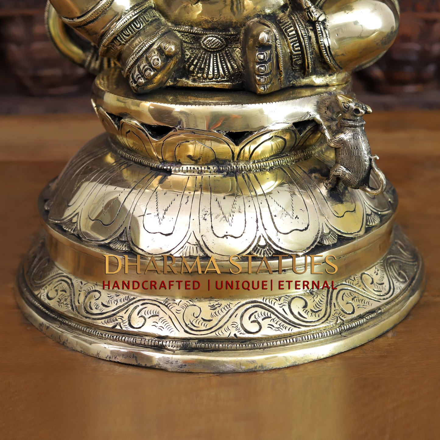 Brass Ganesh Statue, Seated on a Lotus, Fine Golden Finish 26.5"