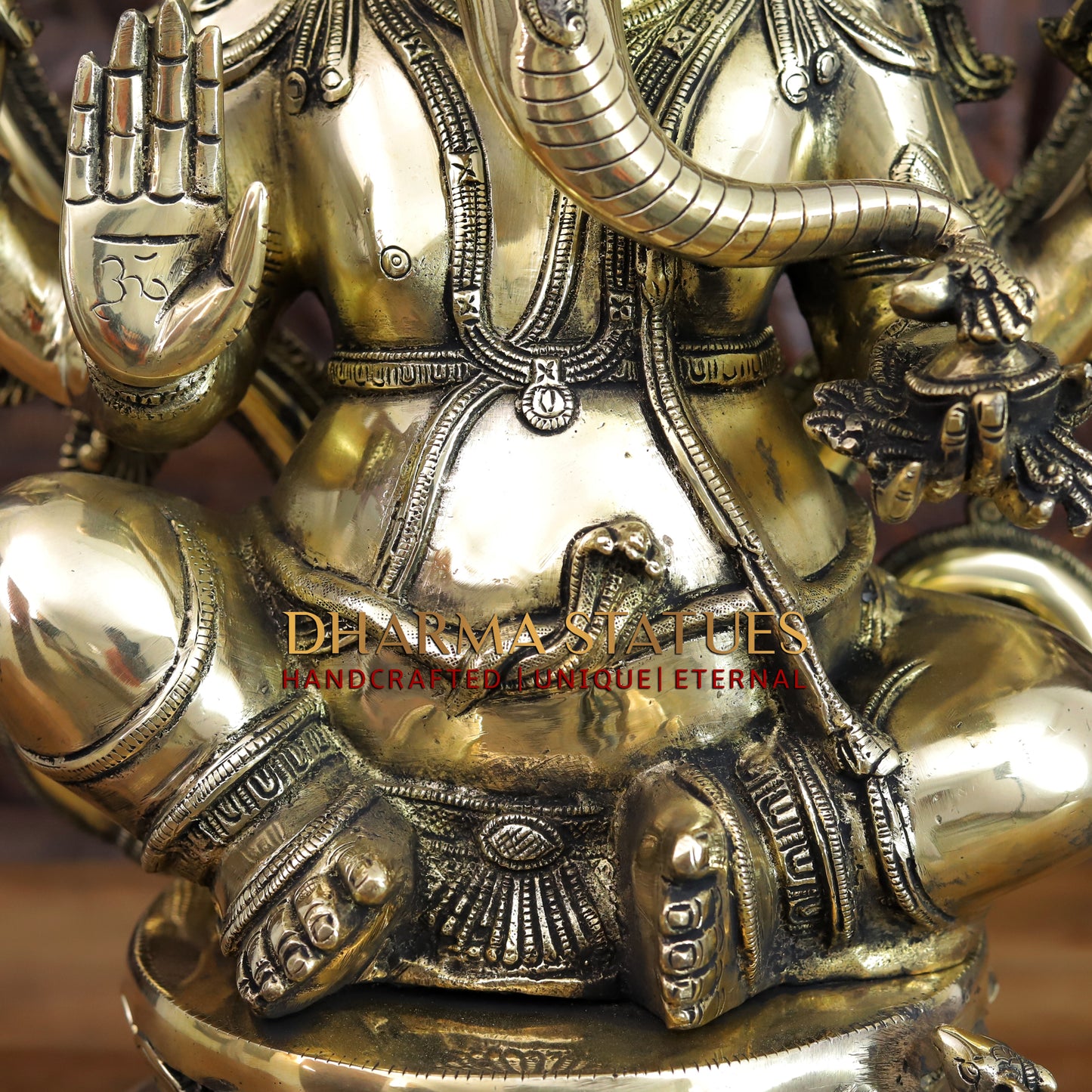 Brass Ganesh Statue, Seated on a Lotus, Fine Golden Finish 26.5"