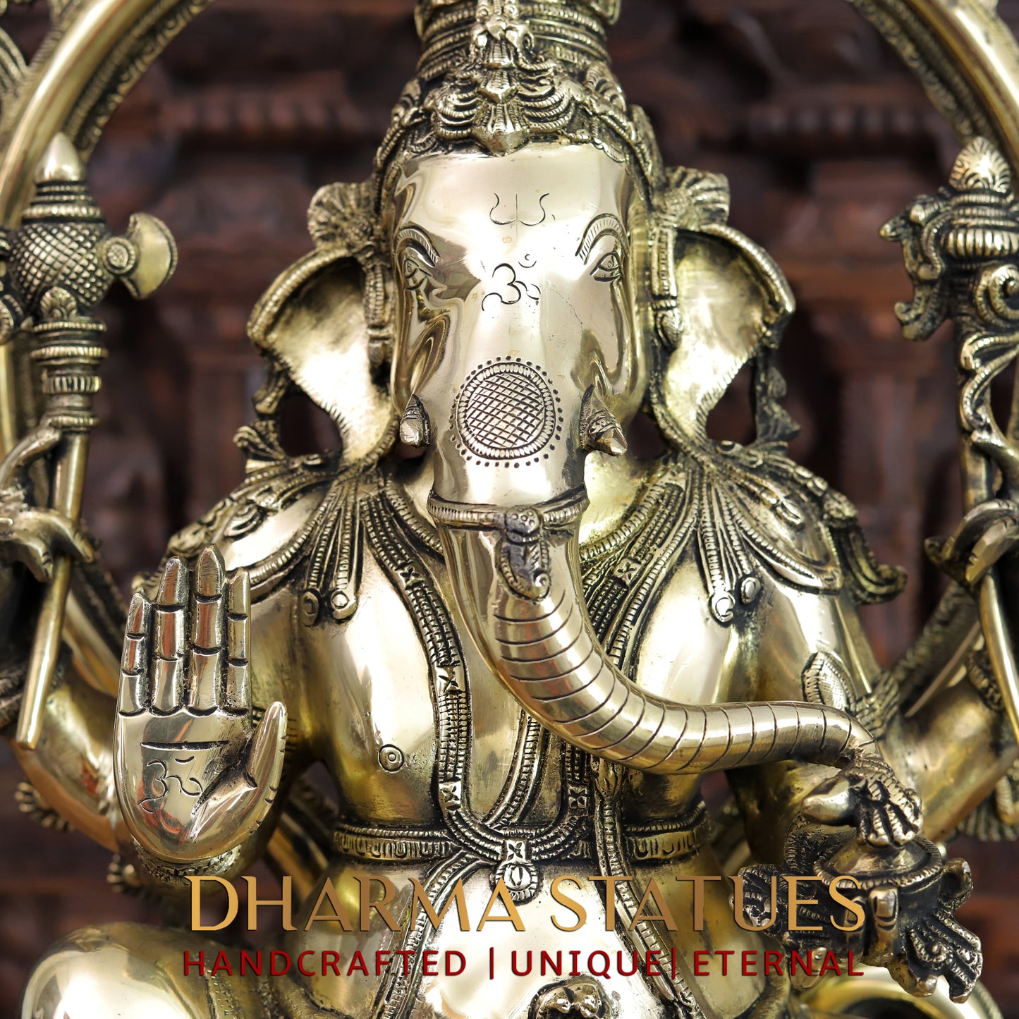 Brass Ganesh Statue, Seated on a Lotus, Fine Golden Finish 26.5"