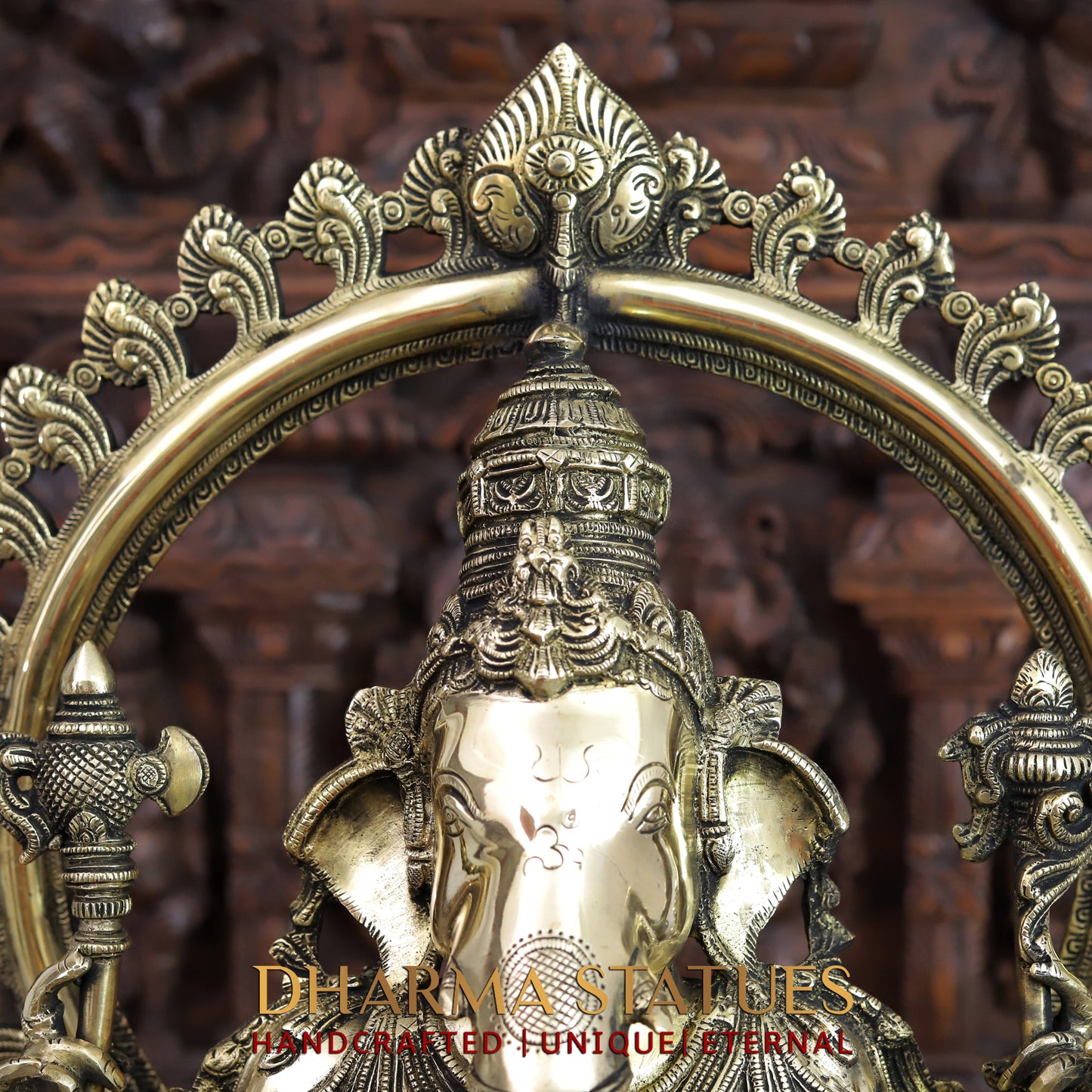 Brass Ganesh Statue, Seated on a Lotus, Fine Golden Finish 26.5"