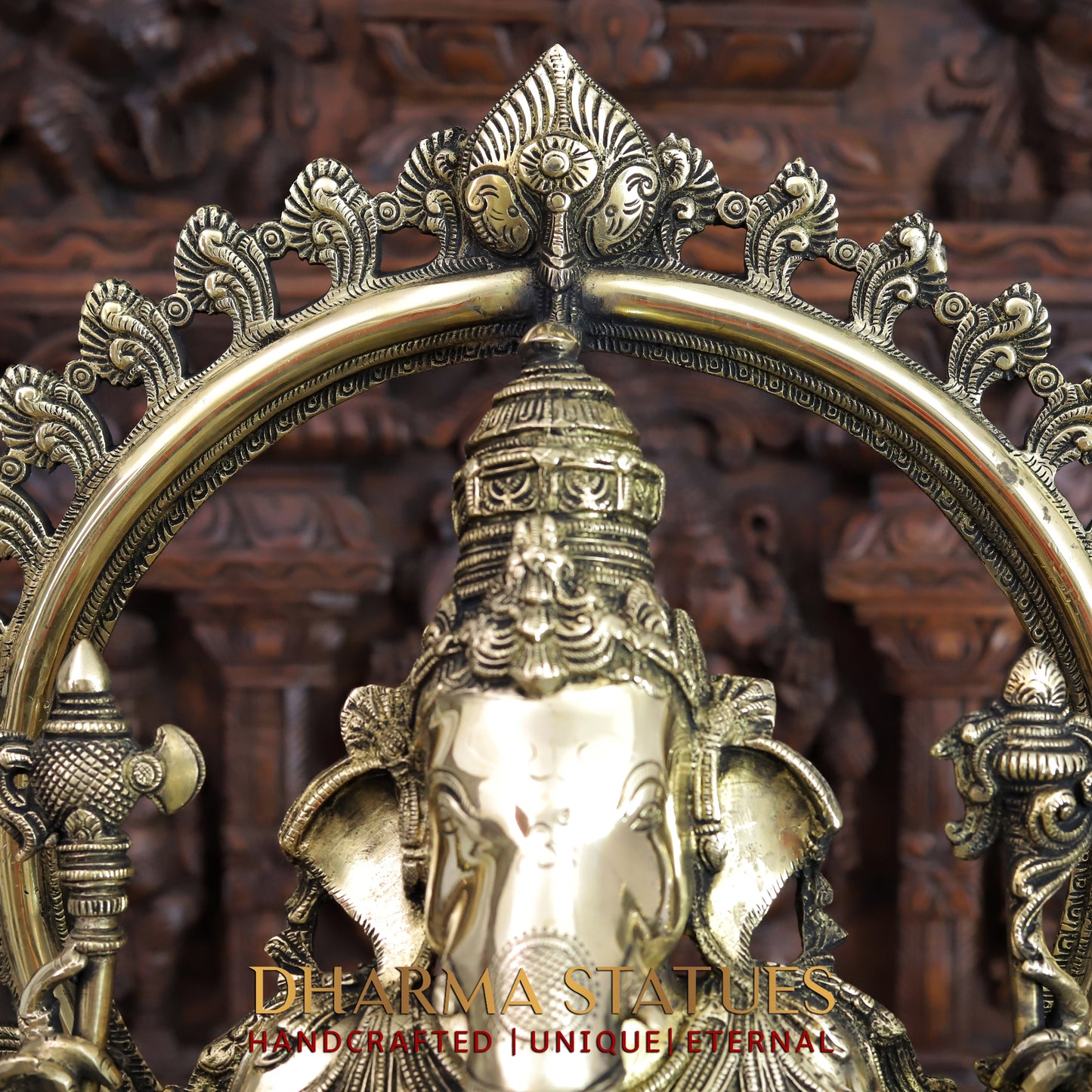 Brass Ganesh Statue, Seated on a Lotus, Fine Golden Finish 26.5"