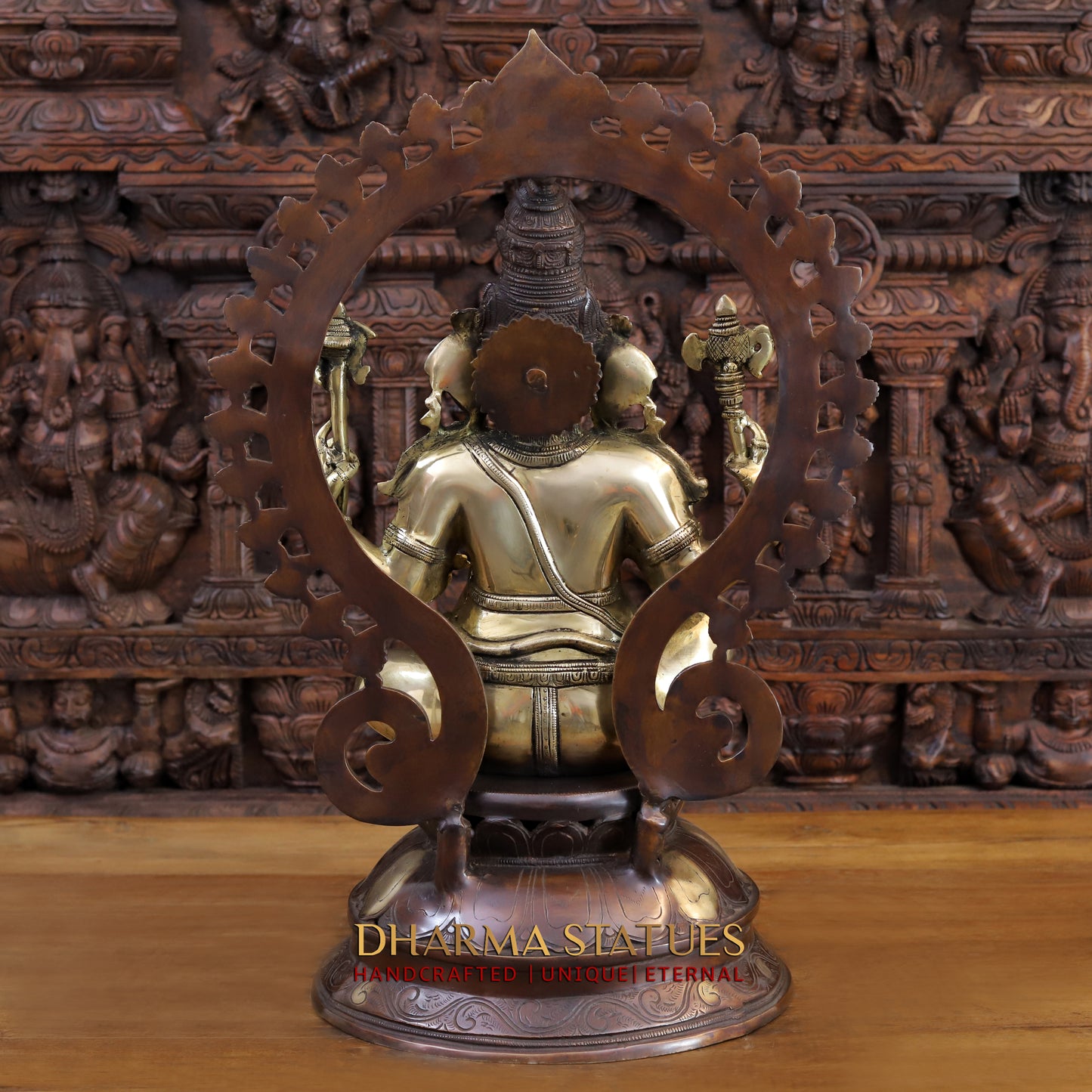 Brass Ganesh Statue, Seated on a Lotus, Fine copper and Golden Finish 26.5"