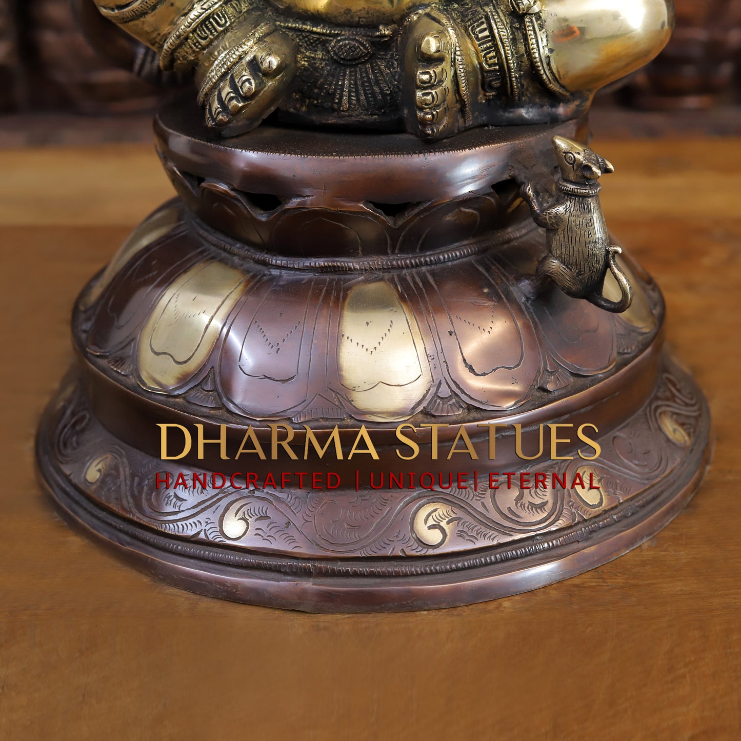 Brass Ganesh Statue, Seated on a Lotus, Fine copper and Golden Finish 26.5"