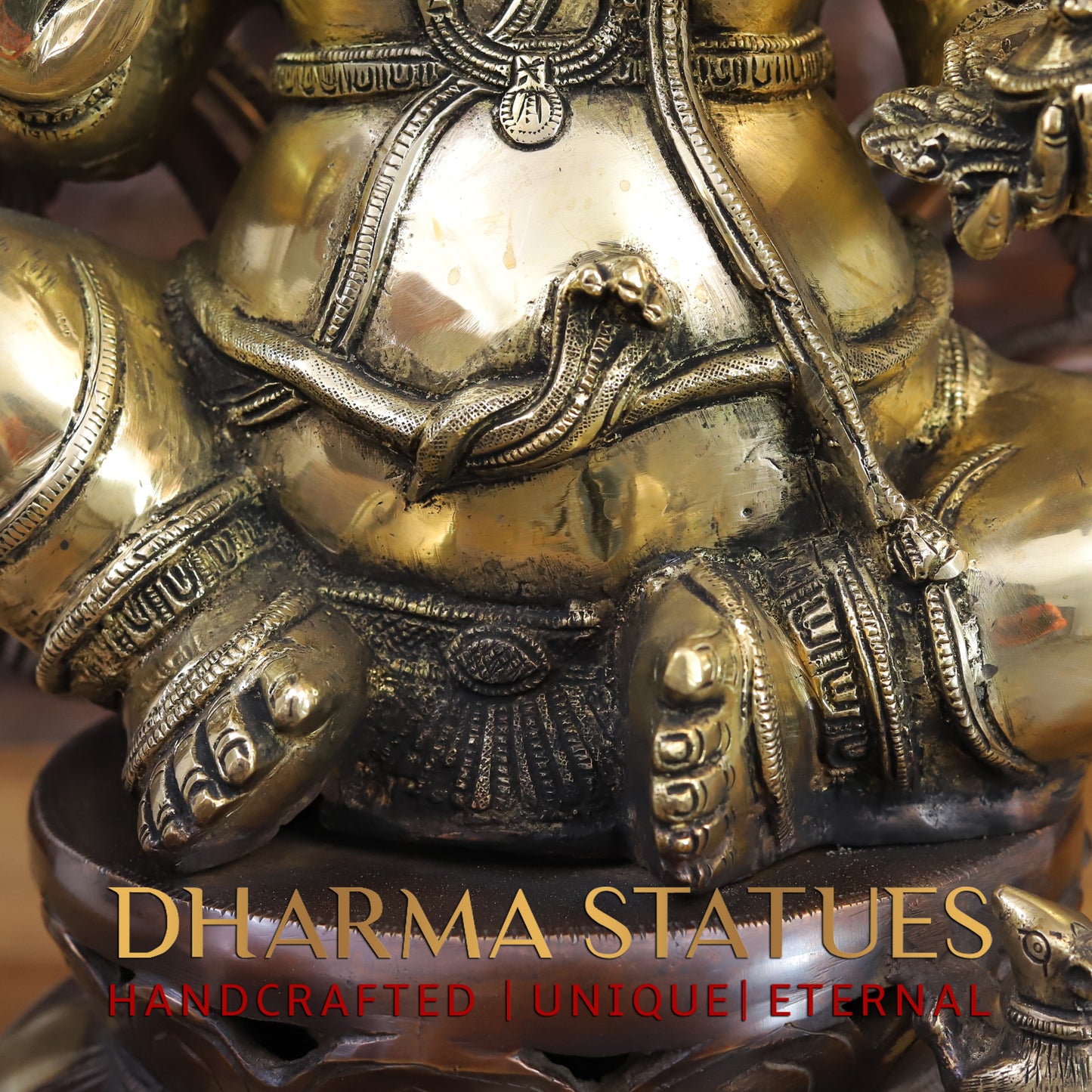 Brass Ganesh Statue, Seated on a Lotus, Fine copper and Golden Finish 26.5"