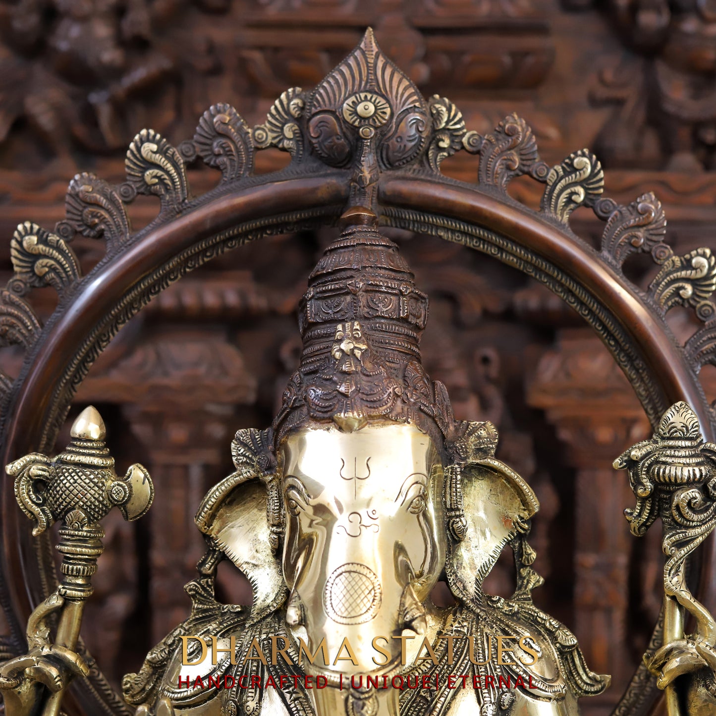 Brass Ganesh Statue, Seated on a Lotus, Fine copper and Golden Finish 26.5"
