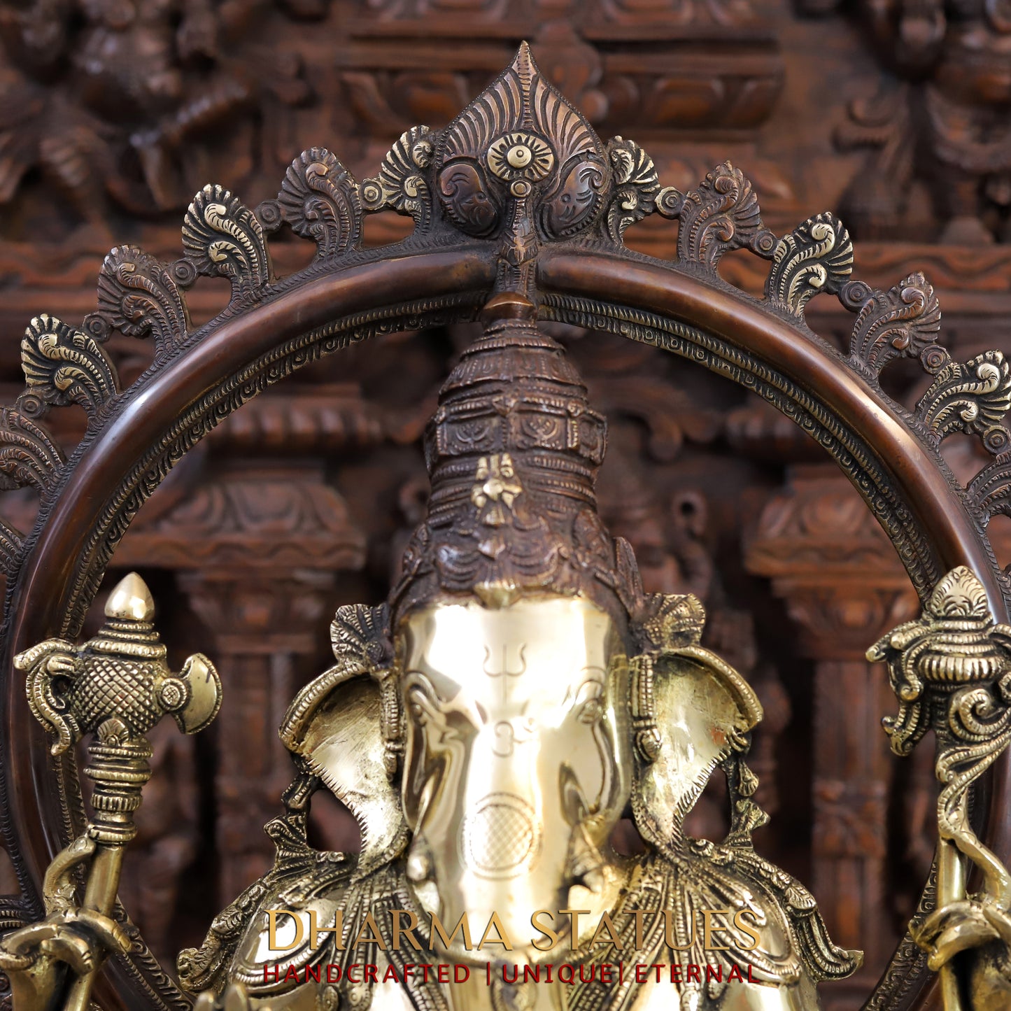 Brass Ganesh Statue, Seated on a Lotus, Fine copper and Golden Finish 26.5"