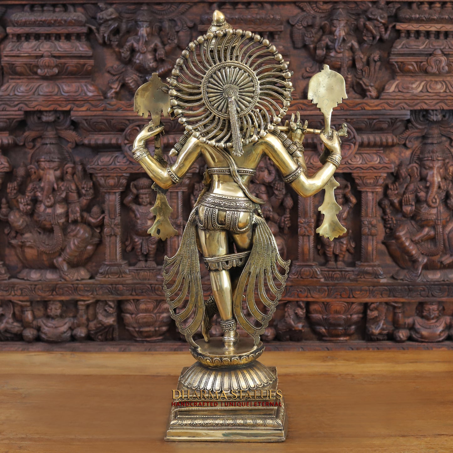 Brass Krishna Statue, Fine Golden Finish, 31"