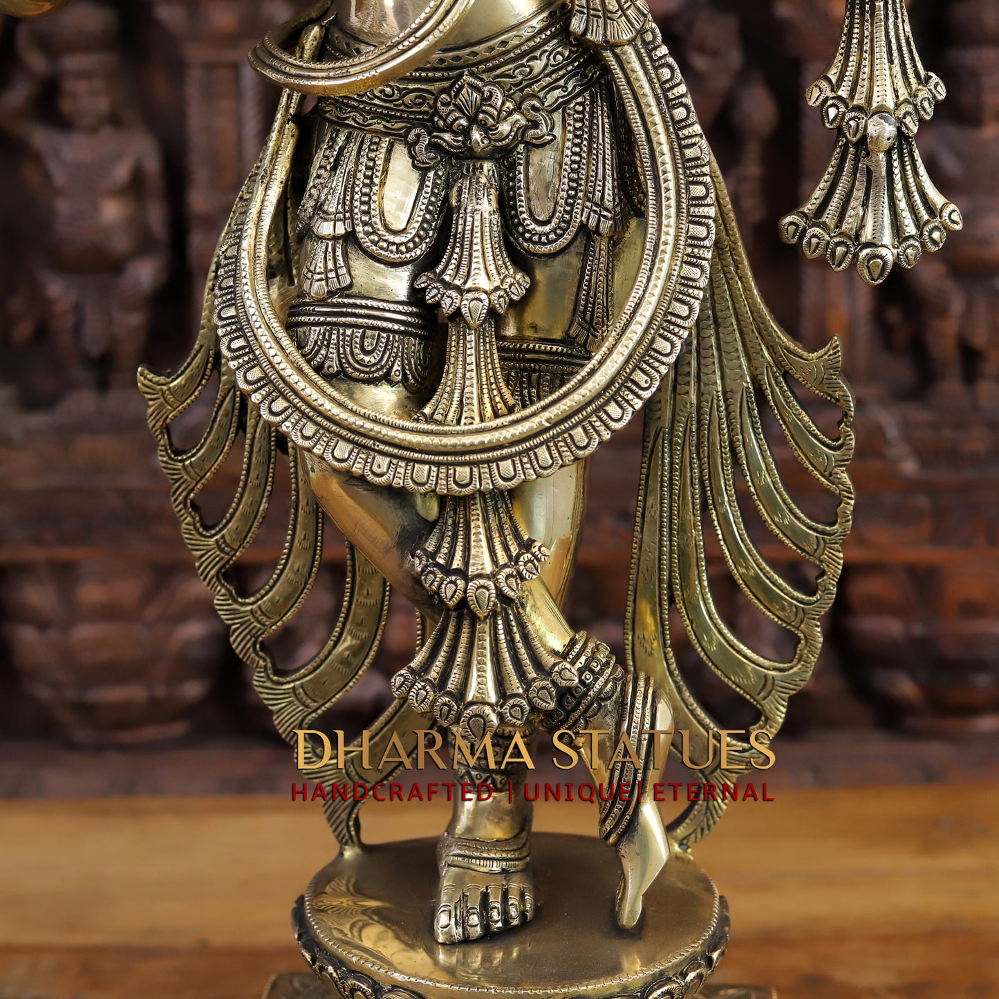 Brass Krishna Statue, Fine Golden Finish, 31"