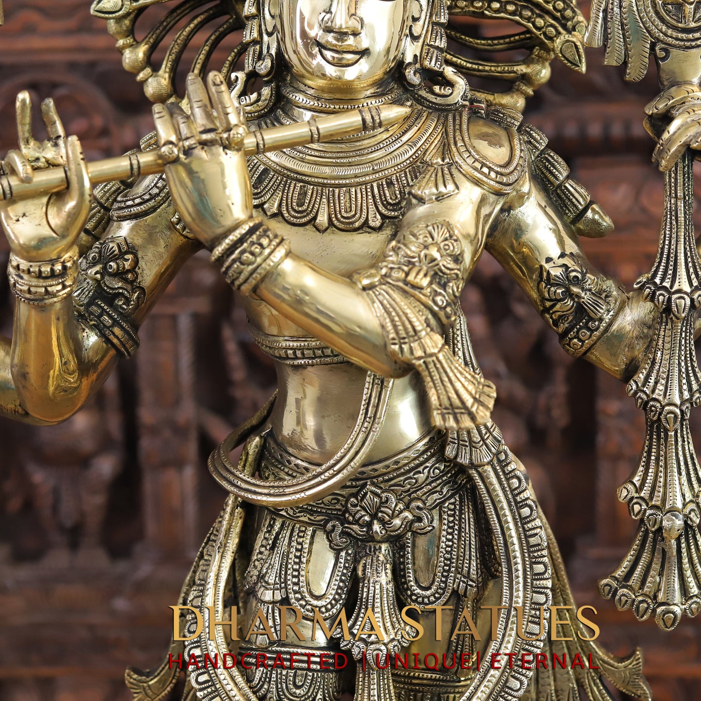 Brass Krishna Statue, Fine Golden Finish, 31"