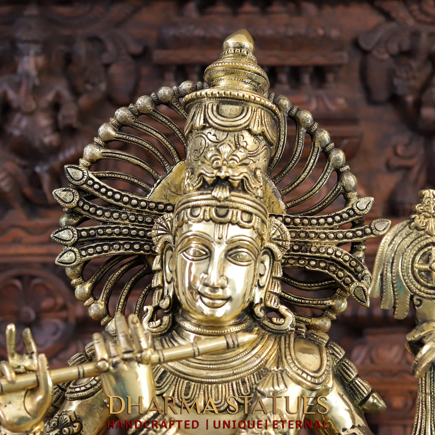 Brass Krishna Statue, Fine Golden Finish, 31"