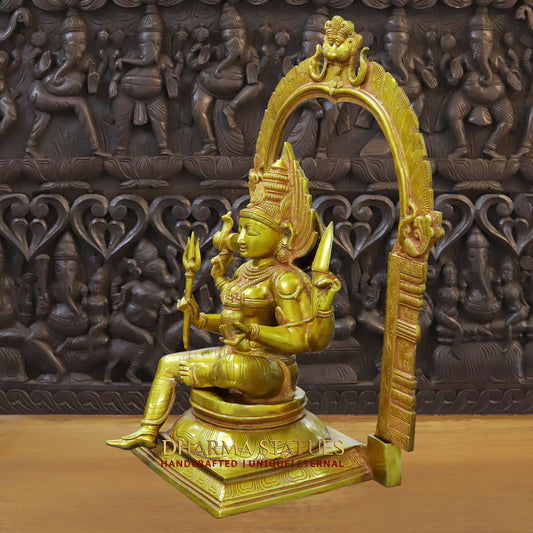 Mariamman Brass Statue, Goddess Mariamman Sitting on a Throne 27"