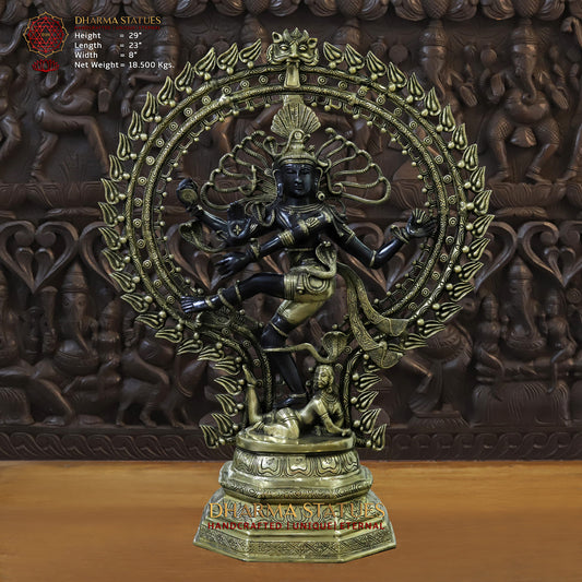 Brass Natraj, Lord Shiva Performing Tandava Dance. 29" Front View