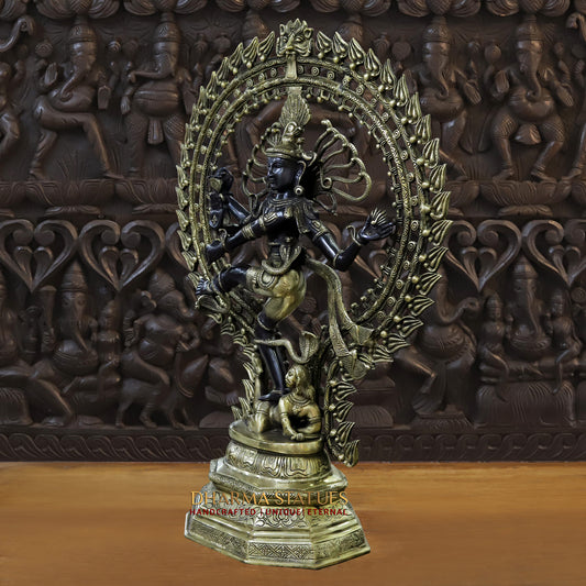 Brass Natraj Statue,  The Celestial Dancer in Gleaming Brass, Black & Golden Finish, 29"