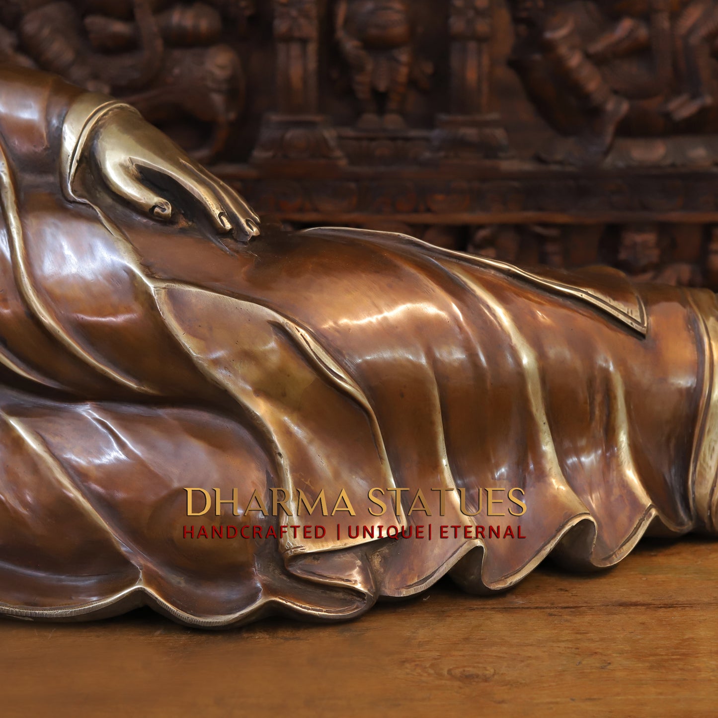 Brass Resting Buddha, Copper & Golden Finish, 19"