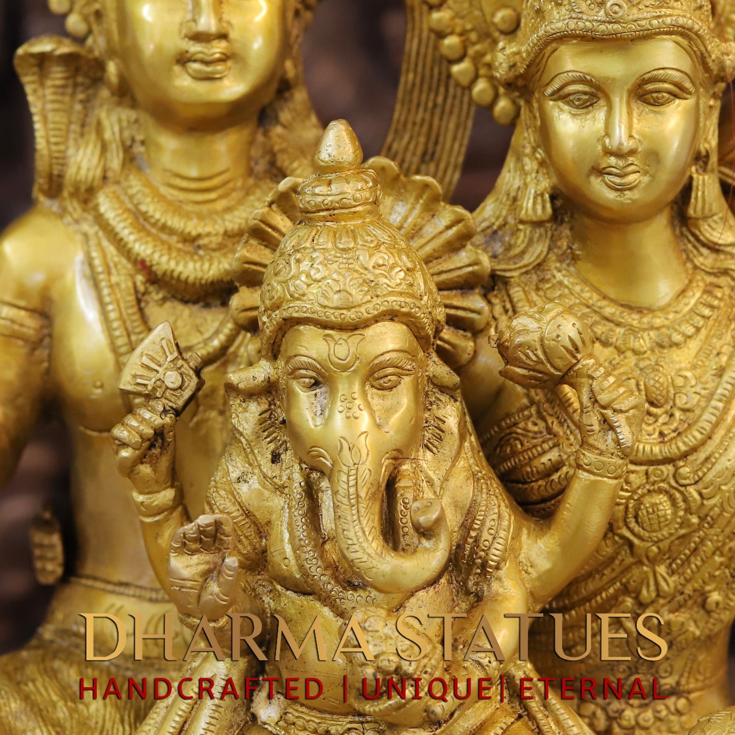 Brass Shiva Family with Ganesh & Parvati on Kailash Mountain, Fine Golden Finish, 17"