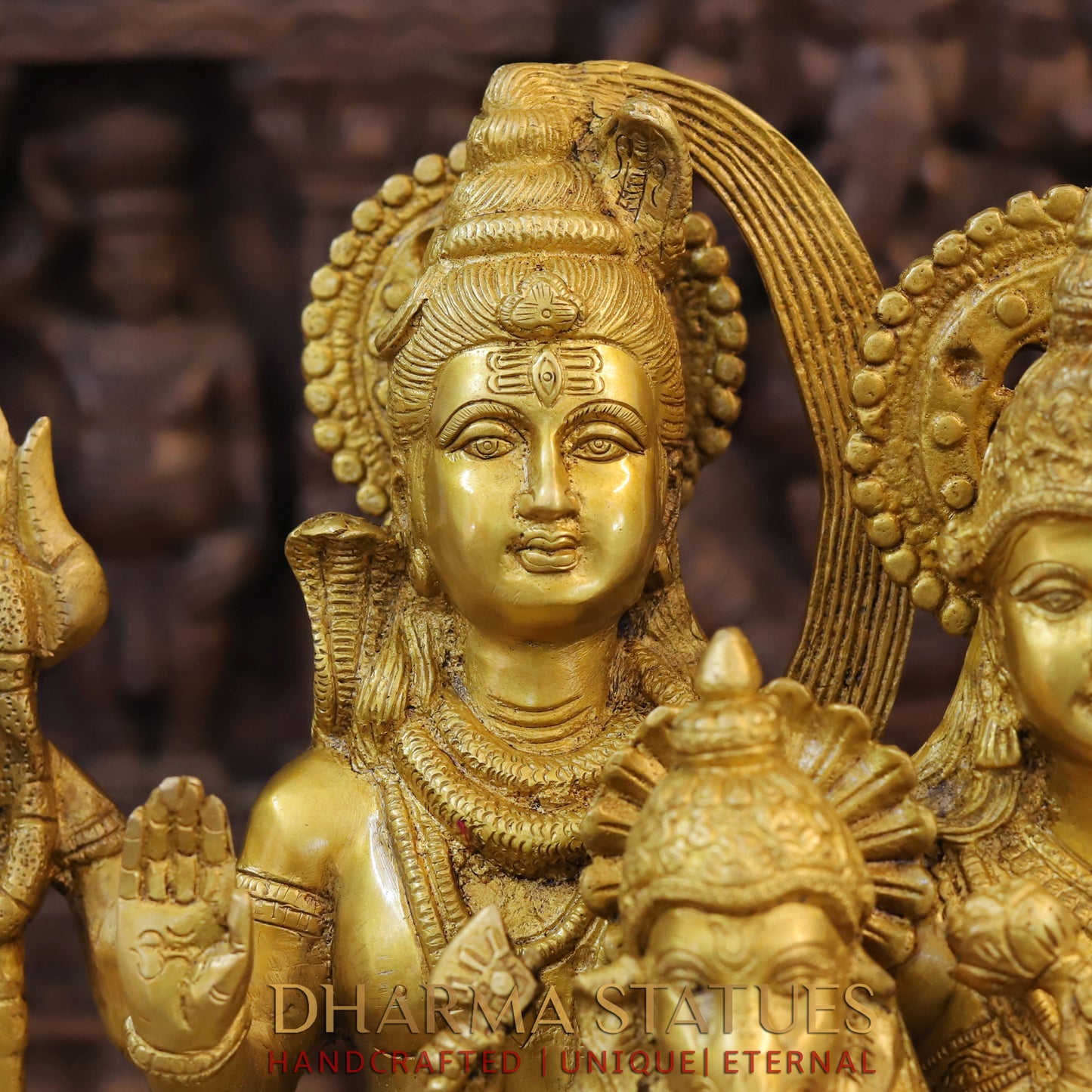Brass Shiva Family with Ganesh & Parvati on Kailash Mountain, Fine Golden Finish, 17"