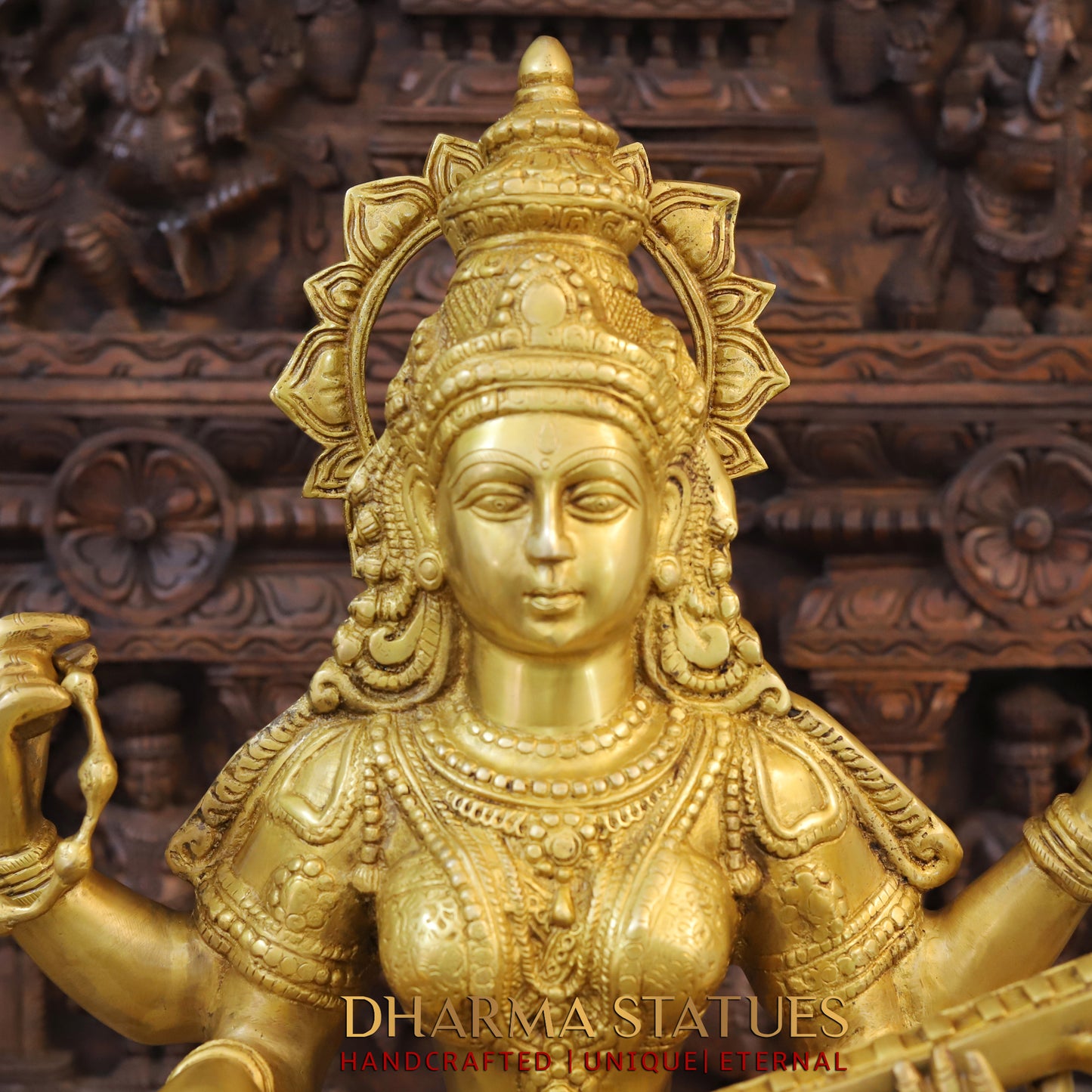 Brass Saraswati Seated, Golden Finish, 29"