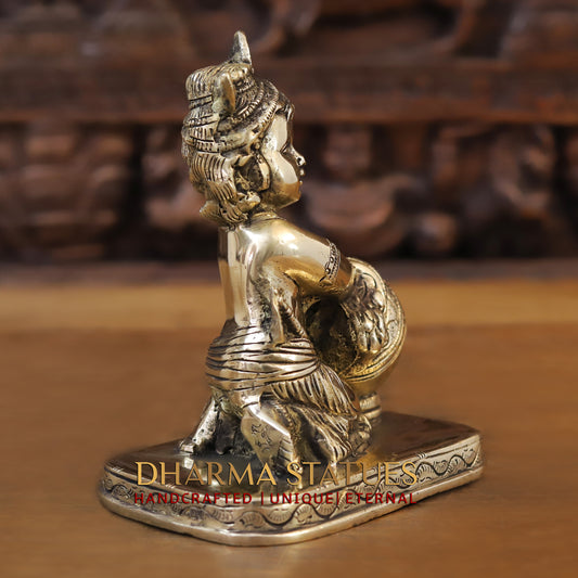 Brass Baby Krishna, Fine Gold Finish, 8"