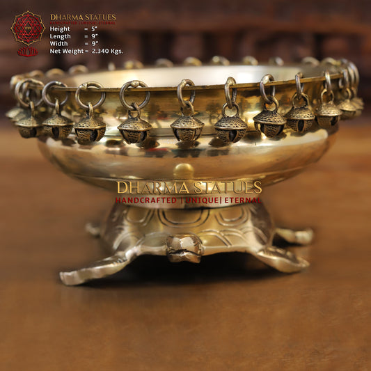 Brass Tortoise Urli with Bell, Fine Golden Finish, 5"
