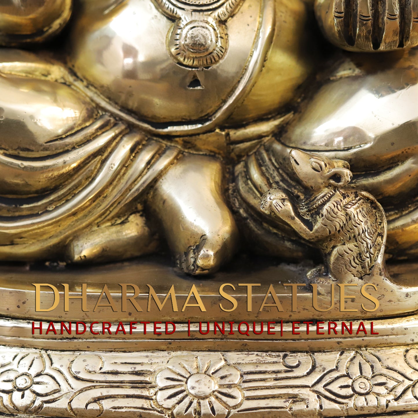 Brass Ganesh seated on base, Golden Finish, 14"