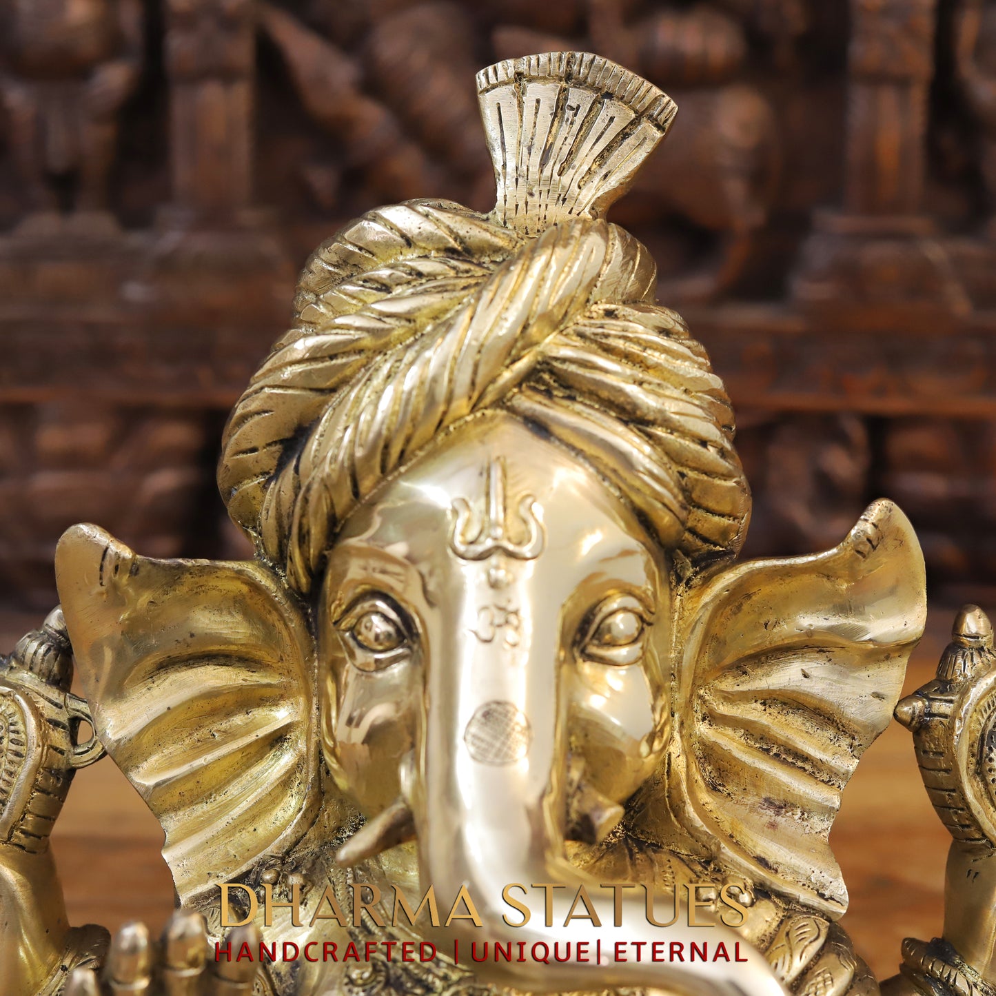 Brass Ganesh seated in a Blessing Position, Fine Gold, 14"