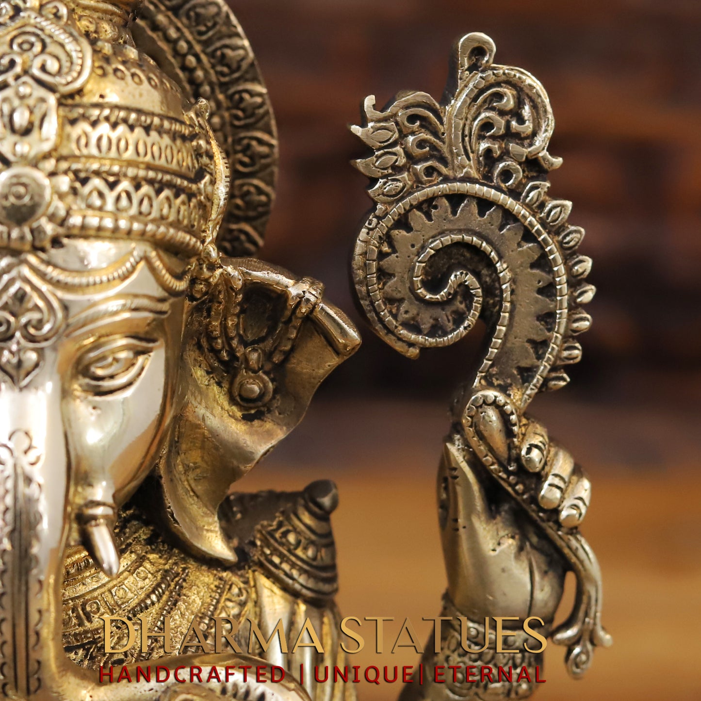 Brass Ganesh seated on Lotus, Blessing Posture, Golden Finish, 11.5"