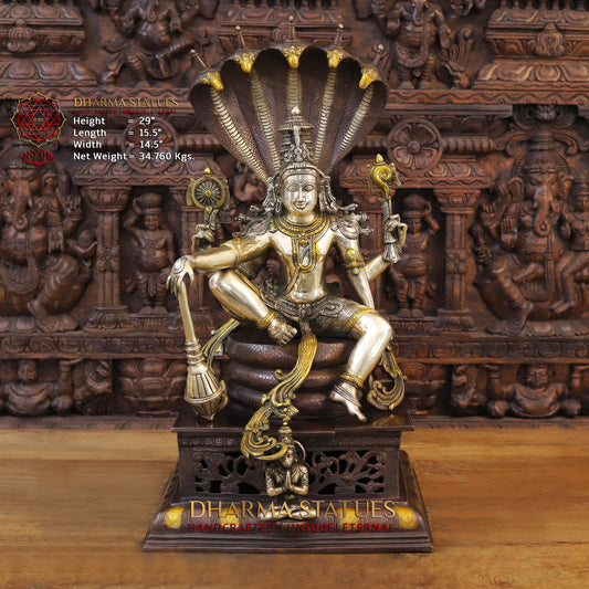 Brass Vishnu Seated on Sheshanaga, Copper & Golden Finish, 29"