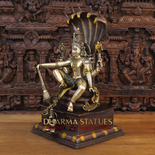 Brass Vishnu Seated on Sheshanaga, Copper & Golden Finish, 29"