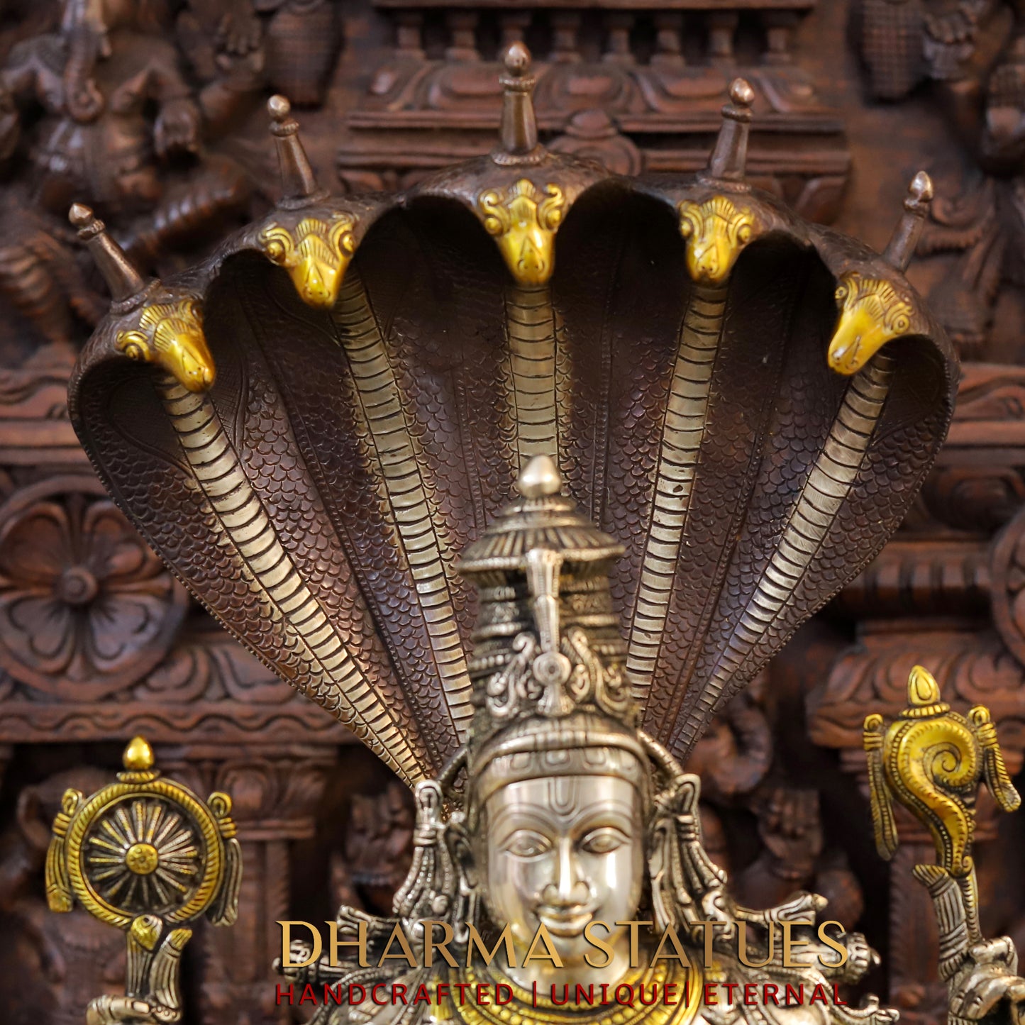 Brass Vishnu Seated on Sheshanaga, Copper & Golden Finish, 29"