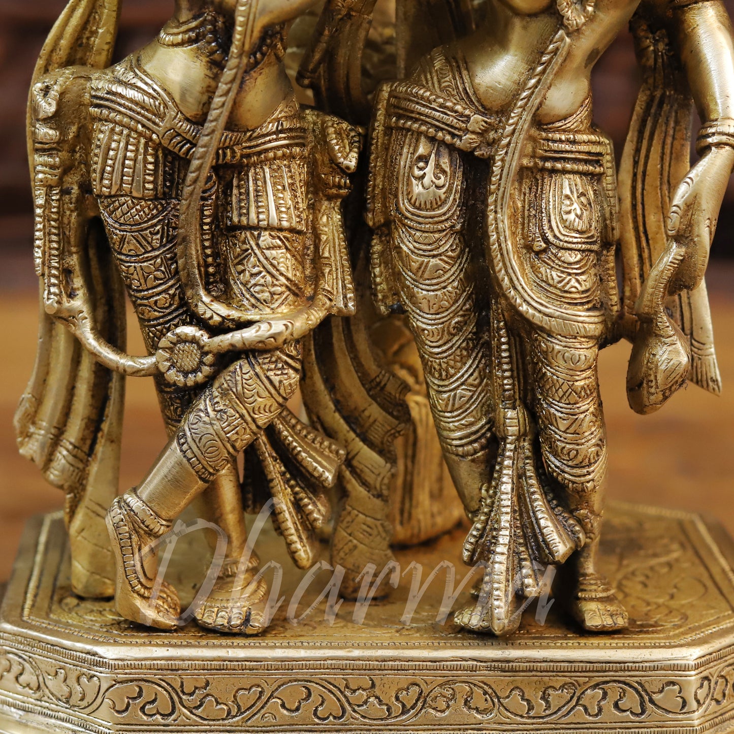 Brass Radha & Krishna Playing Flute Under Tree, Golden Finish, 16.5"