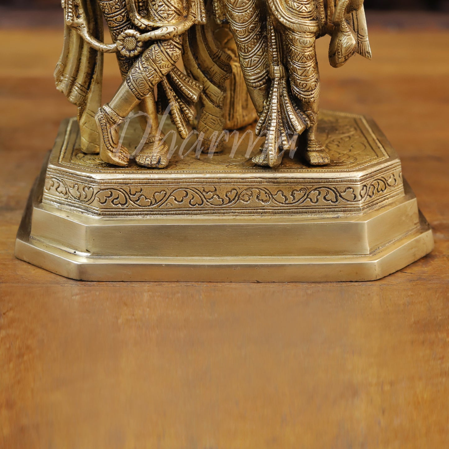 Brass Radha & Krishna Playing Flute Under Tree, Golden Finish, 16.5"