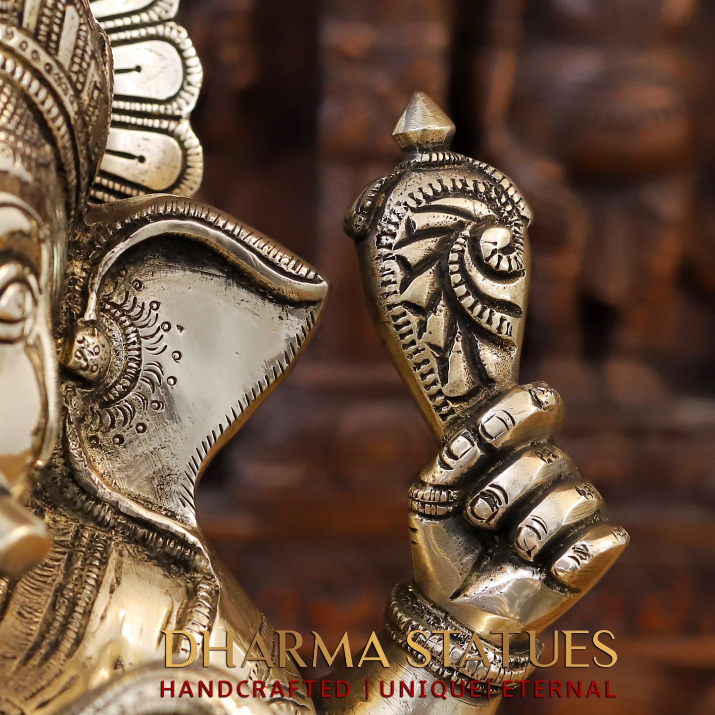 Brass Ganesh seated on Chowki, Blessing Posture, 19"