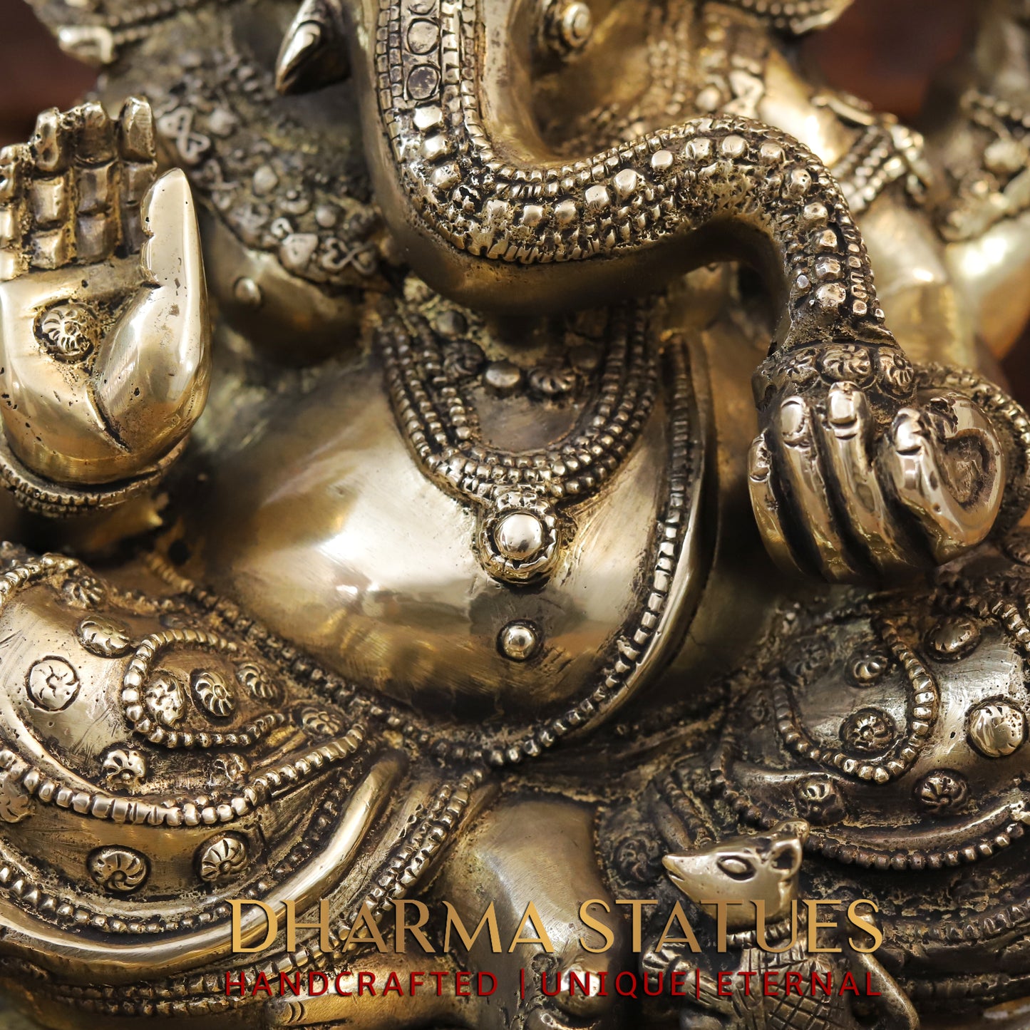 Brass Ganesh seated on Lotus, Blessing Position, Golden Finish, 15"