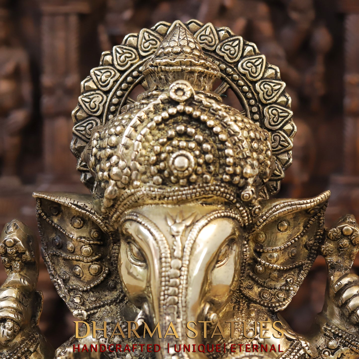 Brass Ganesh seated on Lotus, Blessing Position, Golden Finish, 15"