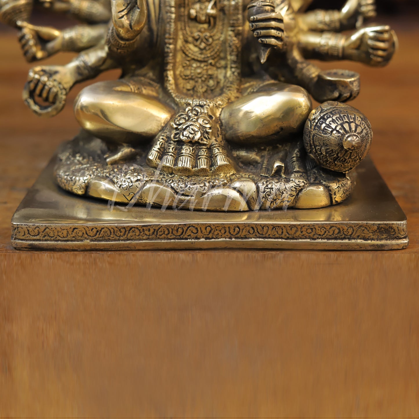 Brass Panchmukhi Hanuman Seated, Fine Golden Finish, 9"