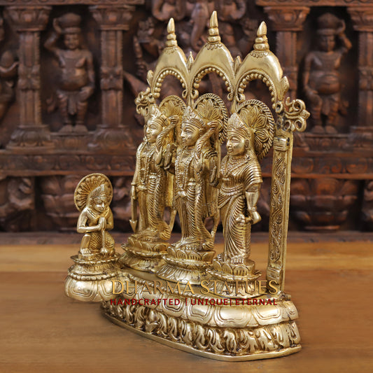Brass Ram Darbar with Hanuman Ji seated, Fine Golden Finish, 16"