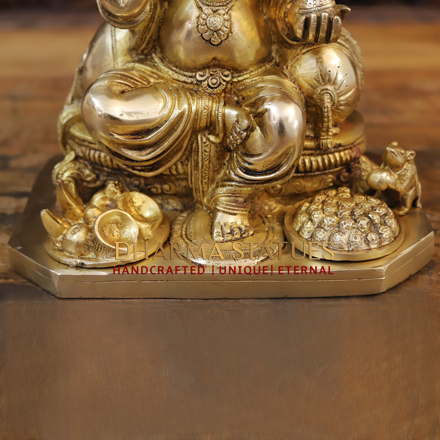 Brass Ganesh seated, Blessing Posture, Golden Finish, 12"