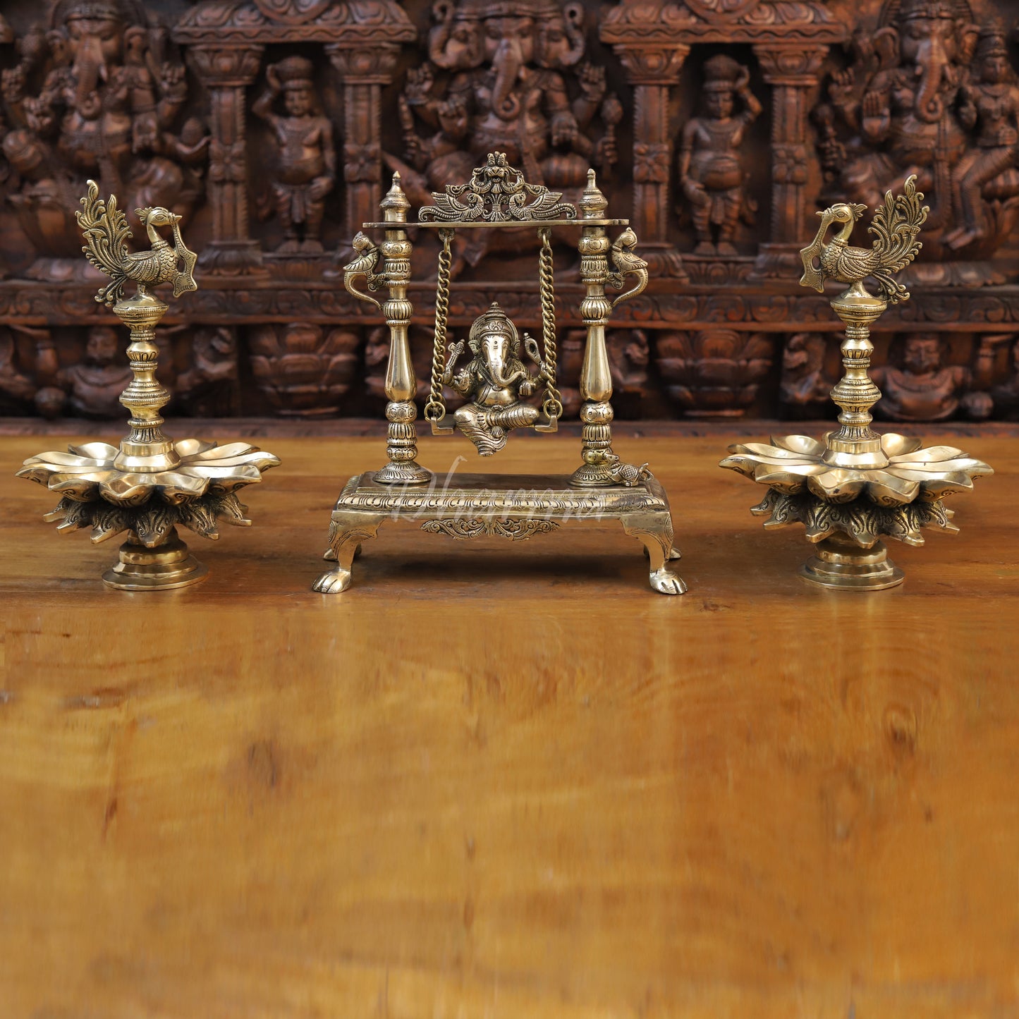 Brass Ganesh on Swing, Golden Finish, 13"