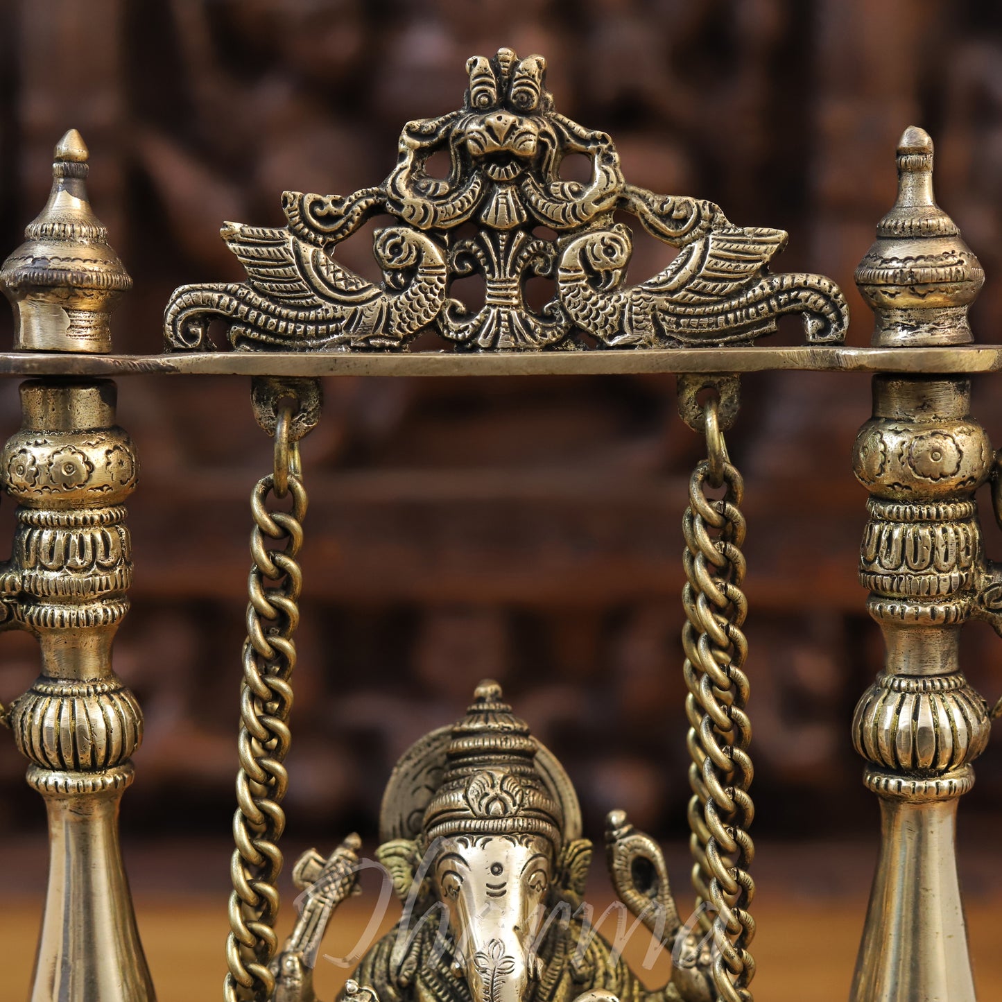 Brass Ganesh on Swing, Golden Finish, 13"