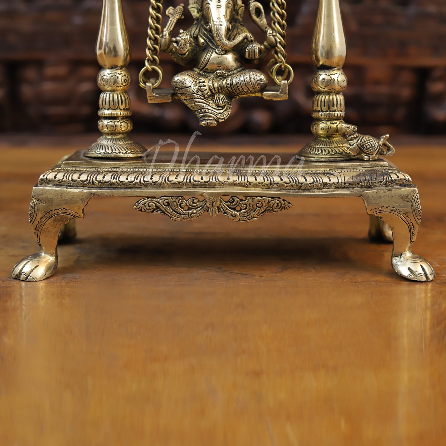 Brass Ganesh on Swing, Golden Finish, 13"