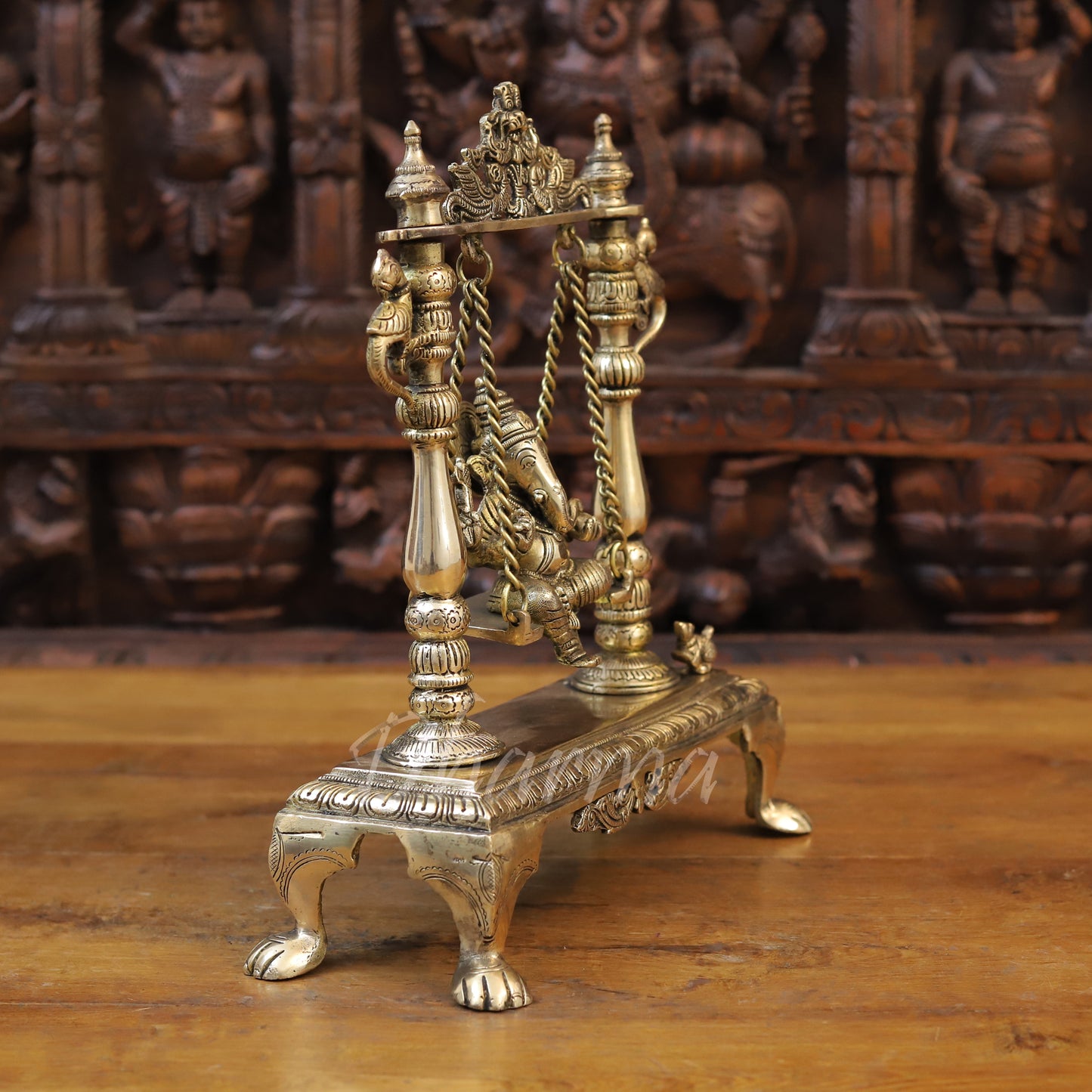 Brass Ganesh on Swing, Golden Finish, 13"