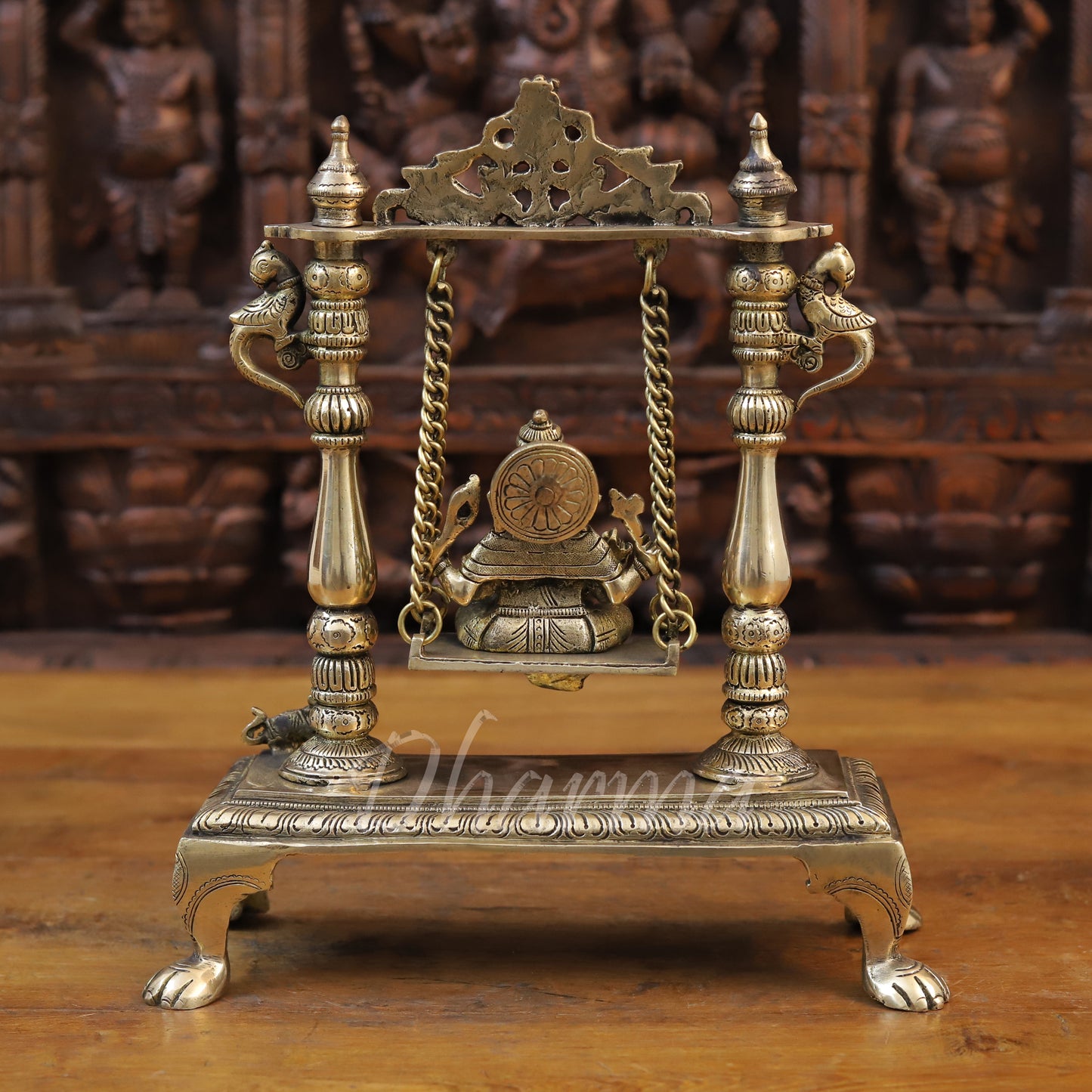 Brass Ganesh on Swing, Golden Finish, 13"