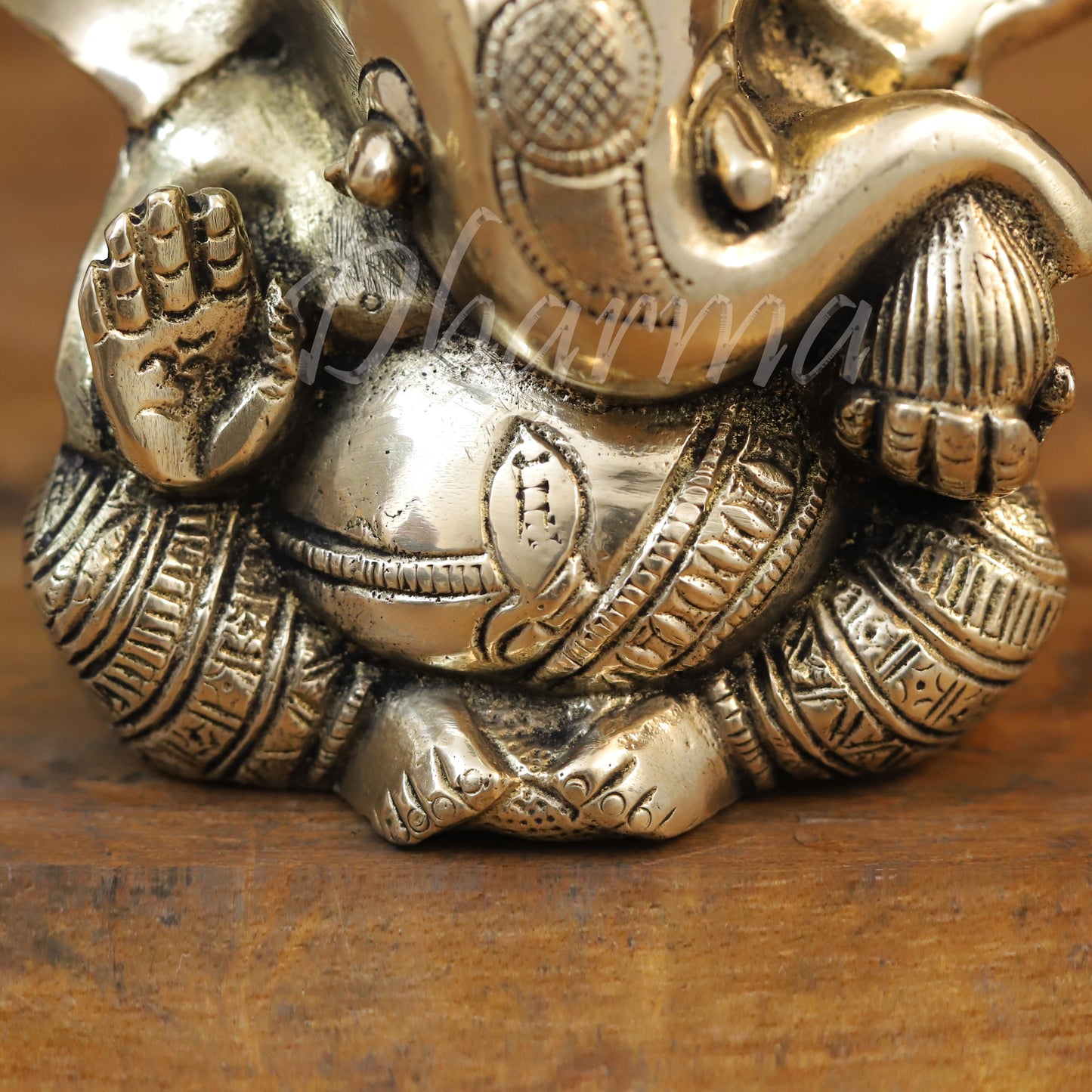 Brass Ganesh seated, Blessing Posture, Golden Finish, 4.5"