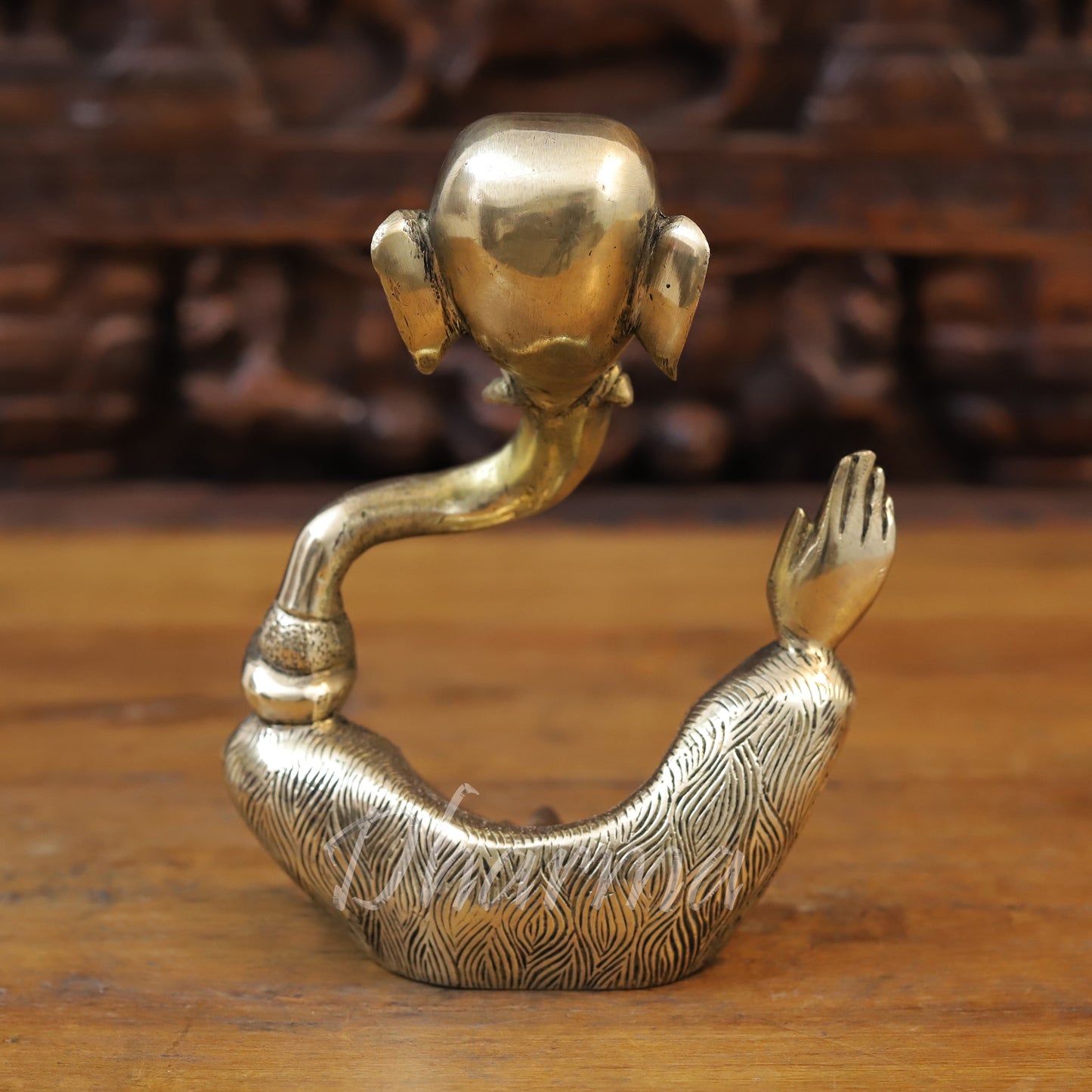 Brass Modern Ganesh seated in Blessing Posture, Golden Finish, 8"