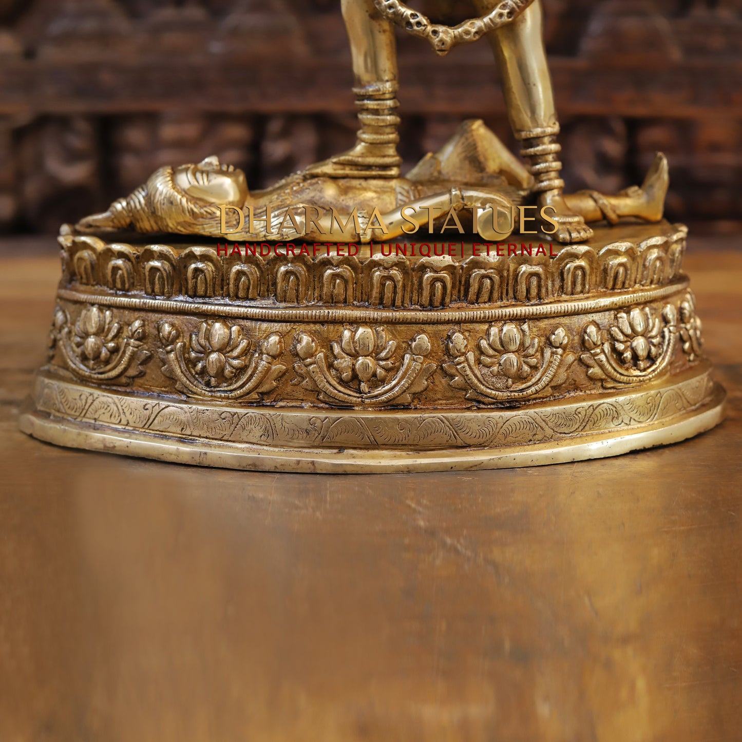 Brass Mahakaali, Durga Killing the Demon, Golden Finish, 20"