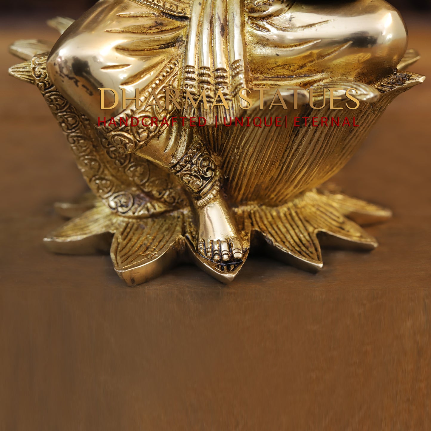 Brass Lakshmi seated on Lotus, Blessing Posture, Golden Finish, 12"