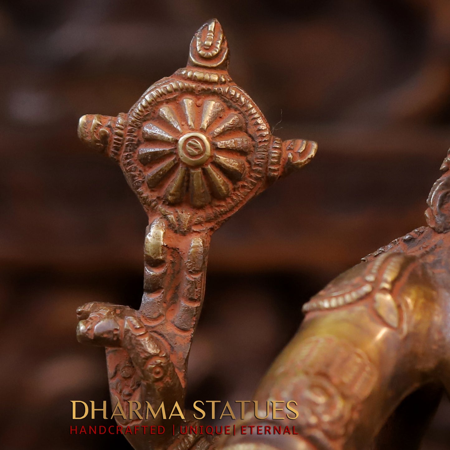 Brass Narasimha Statue in Yoga Mudra, Copper Finish, 10.5"