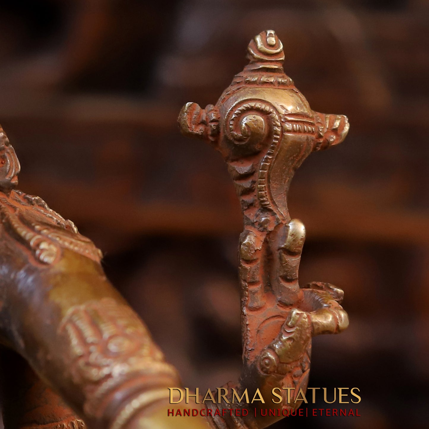 Brass Narasimha Statue in Yoga Mudra, Copper Finish, 10.5"