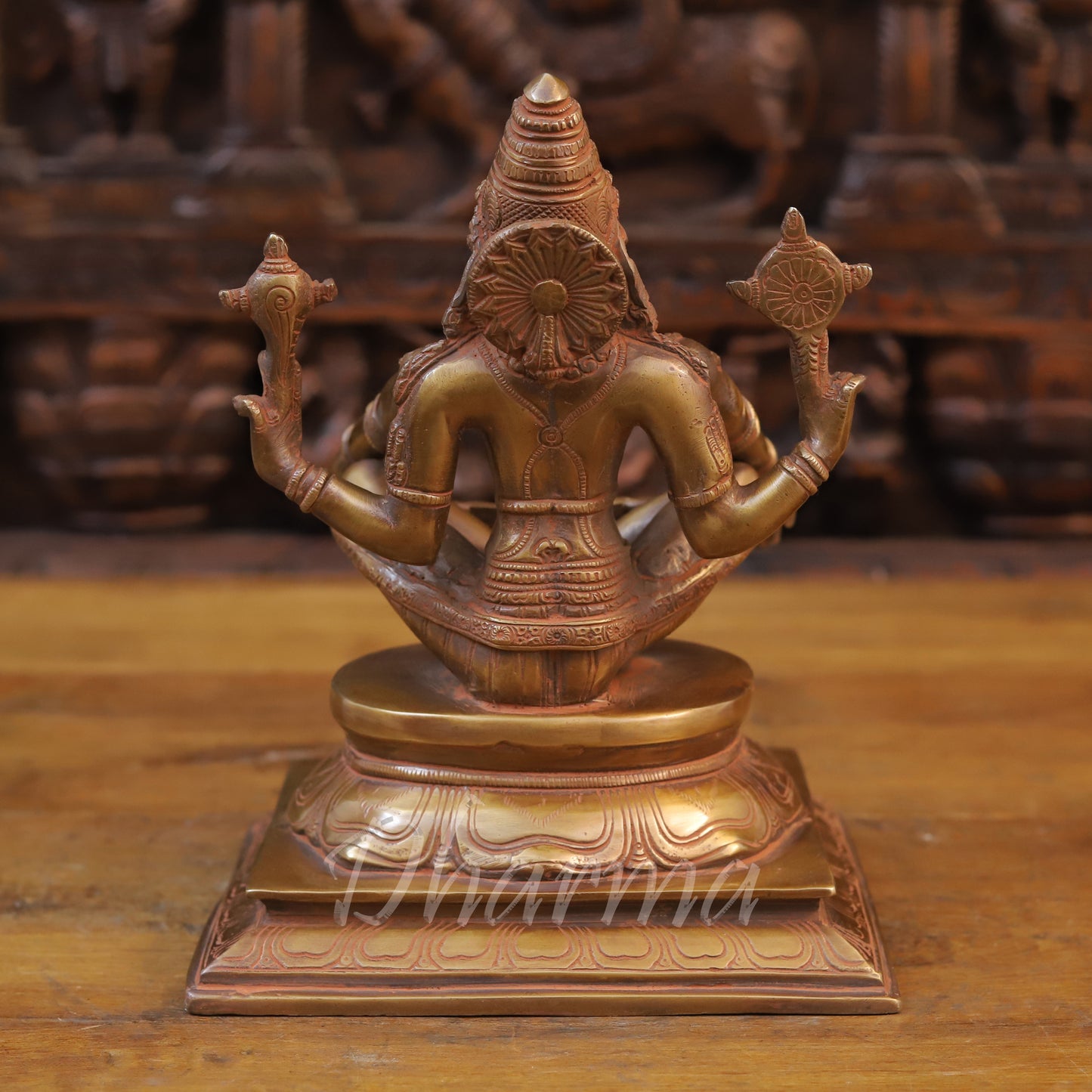 Brass Narasimha Statue in Yoga Mudra, Copper Finish, 10.5"